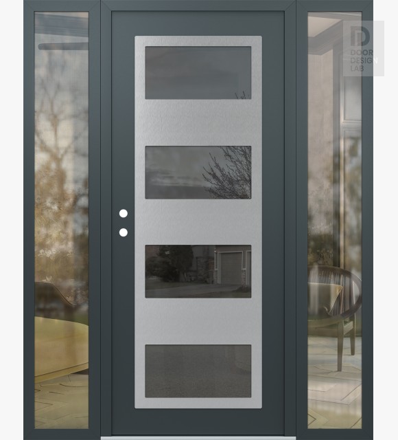 Modern Steel Front Door Diamond C2 60" x 80" anthracite/anthracite mirrored Glass Panel stainless steel RHI with 2 Sidelites clear Glass