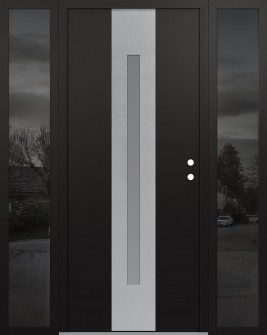 DIAMOND A2 64" X 80" BLACK/WHITE FROSTED GLASS PANEL STAINLESS STEEL LHI WITH 2 SIDELITES MIRRORED GLASS