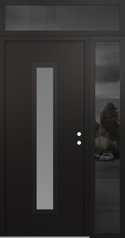 DIAMOND A11 48" X 96" BLACK/WHITE FROSTED GLASS PANEL BLACK LHI WITH SIDELITE AND TRANSOM MIRRORED GLASS