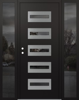 Diamond D4 68" x 80" black/black Mirrored Glass Panel stainless steel RHI with 2 Sidelites Mirrored Glass