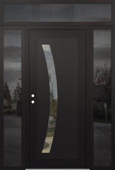 Diamond C4 68" x 96" black/black clear Glass Panel black RHI with 2 Sidelites and Transom mirrored Glass