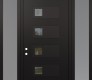 Modern Steel Front Door Diamond D2 64" x 96" black/black clear Glass Panel black RHI with 2 Sidelites and Transom frosted Glass
