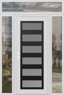 Diamond C9 68" x 96" white/white frosted Glass Panel black RHI with 2 Sidelites and Transom clear Glass