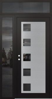 Diamond C5 52" x 96" black/black mirrored Glass Panel stainless steel RHI with Sidelite and Transom mirrored Glass