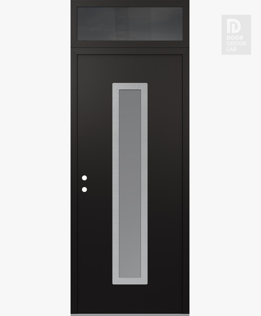 Modern Steel Front Door DIAMOND A11 36" X 96" BLACK/WHITE FROSTED GLASS PANEL STAINLESS STEEL RHI WITH TRANSOM MIRRORED GLASS