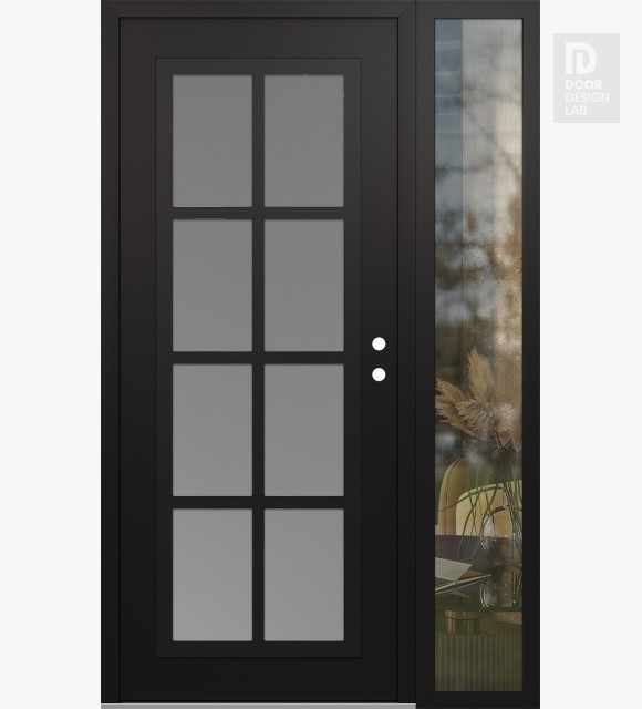 Modern Steel Front Door Diamond C16 50" x 80" black/white frosted Glass Panel black LHI with Sidelite clear Glass