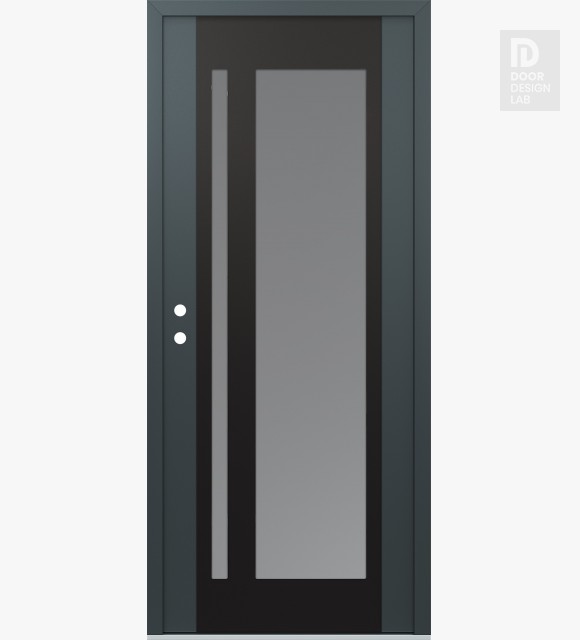 Modern Steel Front Door Diamond C15 36" x 80" anthracite/anthracite frosted Glass Panel black RHI