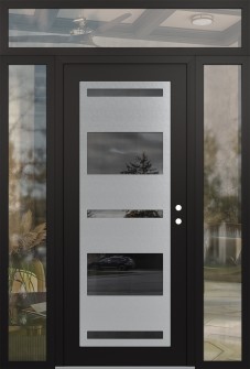 Diamond C10 60" x 96" black/black mirrored Glass Panel stainless steel LHI with 2 Sidelites and Transom clear Glass