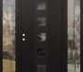Modern Steel Front Door DIAMOND A13 64" X 80" BLACK/BLACK MIRRORED GLASS PANEL BLACK RHI WITH 2 SIDELITES CLEAR GLASS