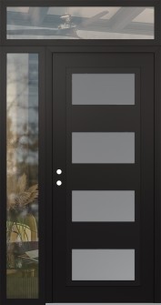 Diamond C2 50" x 96" black/white frosted Glass Panel black RHI with Sidelite and Transom clear Glass