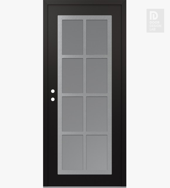 Modern Steel Front Door Diamond C16 36" x 80" black/white frosted Glass Panel stainless steel RHI