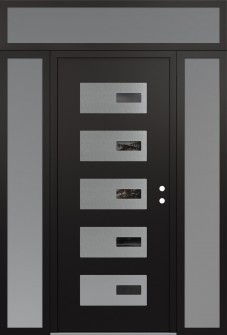 Diamond D7 60" x 96" black/black mirrored Glass Panel stainless steel LHI with 2 Sidelites and Transom frosted Glass