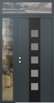 DIAMOND A13 48" X 96" ANTHRACITE/ANTHRACITE FROSTED GLASS PANEL BLACK RHI WITH SIDELITE AND TRANSOM CLEAR GLASS