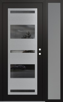 Diamond C10 48" x 80" black/black mirrored Glass Panel stainless steel LHI with Sidelite frosted Glass