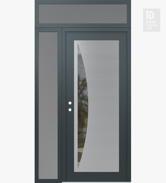 Modern Steel Front Door Diamond C13 48" x 96" anthracite/anthracite clear Glass Panel stainless steel RHI with Sidelite and Transom frosted Glass