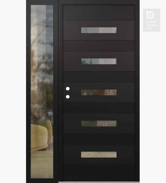 Modern Steel Front Door Diamond D9 50" x 80" black/black clear Glass Panel black RHI with Sidelite clear Glass