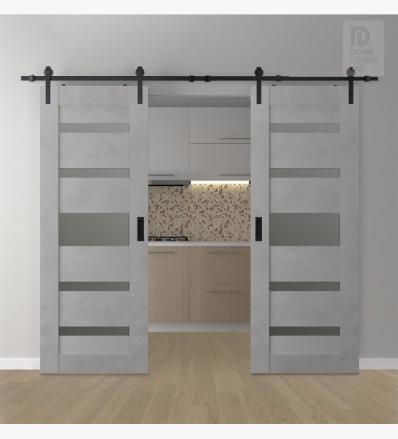 DOUBLE BARN DOOR AVON 07-05 VETRO LIGHT URBAN 60" X 96" X 1 3/4" BLACK HARDWARE