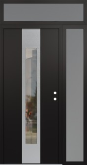 DIAMOND A1 48" X 96" BLACK/BLACK CLEAR GLASS PANEL STAINLESS STEEL LHI WITH SIDELITE AND TRANSOM FROSTED GLASS