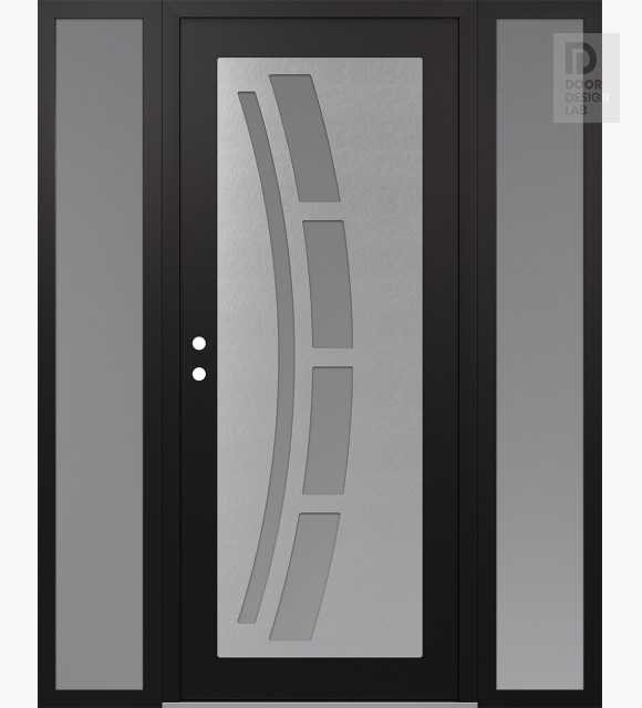 Modern Steel Front Door Diamond C12 64" x 80" black/white frosted Glass Panel stainless steel RHI with 2 Sidelites frosted Glass