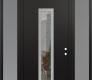 Modern Steel Front Door DIAMOND A11 64" X 96" BLACK/BLACK CLEAR GLASS PANEL STAINLESS STEEL LHI WITH 2 SIDELITES AND TRANSOM FROSTED GLASS