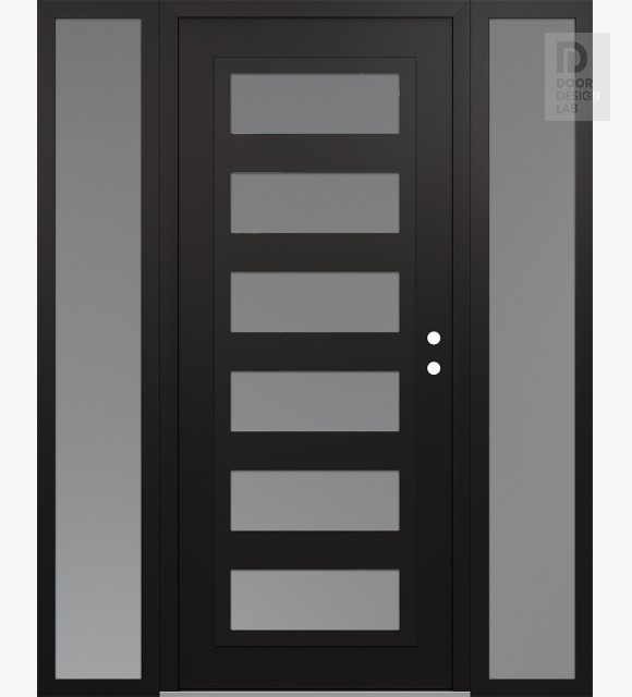 Modern Steel Front Door Diamond C9 60" x 80" black/white frosted Glass Panel black LHI with 2 Sidelites frosted Glass