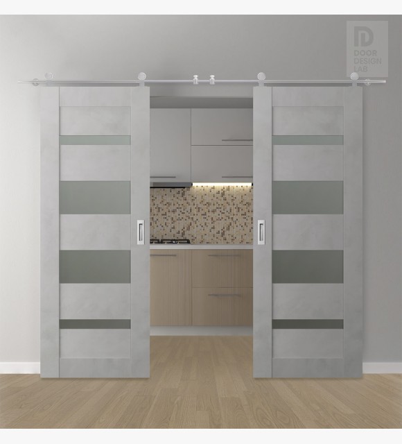 DOUBLE BARN DOOR AVON 07-01 VETRO LIGHT URBAN 56" X 84" X 1 3/4" STAINLESS STEEL HARDWARE