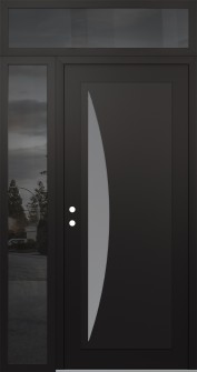 Diamond C13 50" x 96" black/white frosted Glass Panel black RHI with Sidelite and Transom mirrored Glass