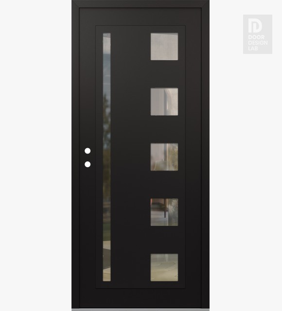 Modern Steel Front Door Diamond C3 36" x 80" black/black clear Glass Panel black RHI