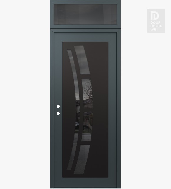 Modern Steel Front Door Diamond C12 36" x 96" anthracite/anthracite mirrored Glass Panel black RHI with Transom mirrored Glass
