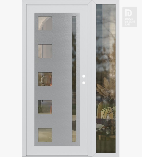 Modern Steel Front Door Diamond C3 48" x 80" white/white clear Glass Panel stainless steel LHI with Sidelite clear Glass