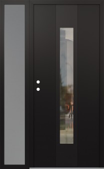 DIAMOND A1 52" X 80" BLACK/BLACK CLEAR GLASS PANEL BLACK RHI WITH SIDELITE FROSTED GLASS