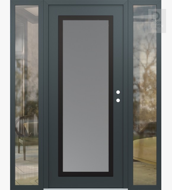 Modern Steel Front Door Diamond C1 68" x 80" anthracite/anthracite frosted Glass Panel black LHI with 2 Sidelites clear Glass