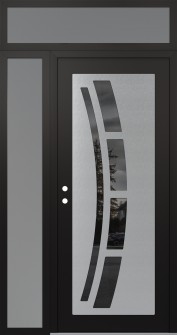 Diamond C12 50" x 96" black/black mirrored Glass Panel stainless steel RHI with Sidelite and Transom frosted Glass