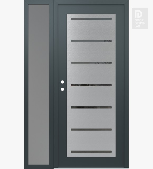 Modern Steel Front Door Diamond C11 48" x 80" anthracite/anthracite mirrored Glass Panel stainless steel RHI with Sidelite frosted Glass