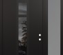 Modern Steel Front Door DIAMOND A9 50" X 96" BLACK/BLACK MIRRORED GLASS PANEL BLACK LHI WITH SIDELITE AND TRANSOM FROSTED GLASS