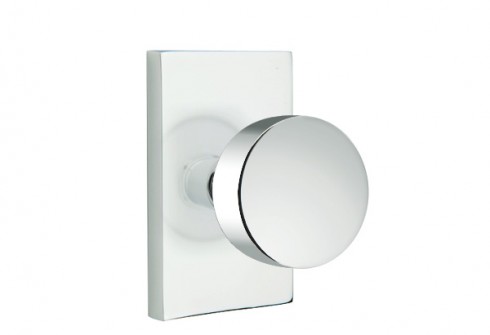 EMTEK ROUND KNOB WITH MODERN RECTANGULAR ROSETTE PRIVACY LH POLISHED CHROME (US26) 5212