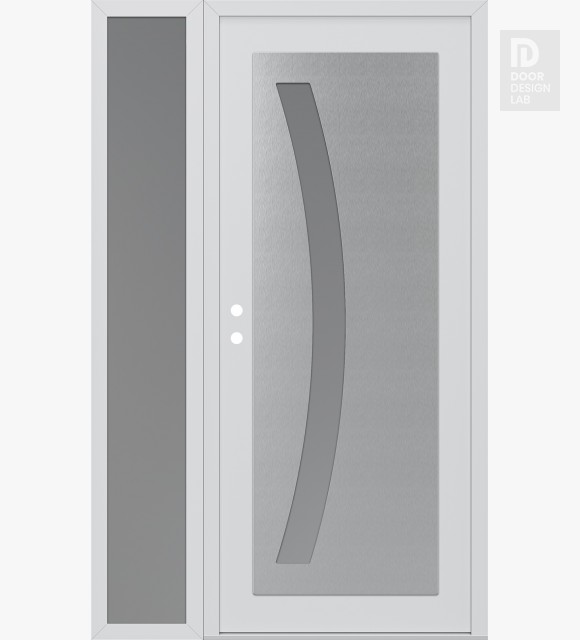 Modern Steel Front Door Diamond C4 50" x 80" white/white frosted Glass Panel stainless steel RHI with Sidelite frosted Glass