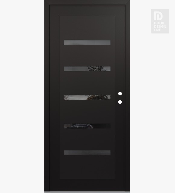 Modern Steel Front Door Diamond C7 36" x 80" black/black mirrored Glass Panel black LHI