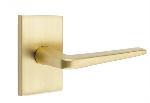 EMTEK ATHENA LEVER WITH MODERN RECTANGULAR ROSETTE PASSAGE RH SATIN BRASS (US4) 5112