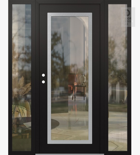 Modern Steel Front Door Diamond C1 60" x 80" black/black clear Glass Panel stainless steel RHI with 2 Sidelites clear Glass