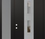 Modern Steel Front Door DIAMOND A7 52" X 96" BLACK/BLACK CLEAR GLASS PANEL STAINLESS STEEL RHI WITH SIDELITE AND TRANSOM FROSTED GLASS