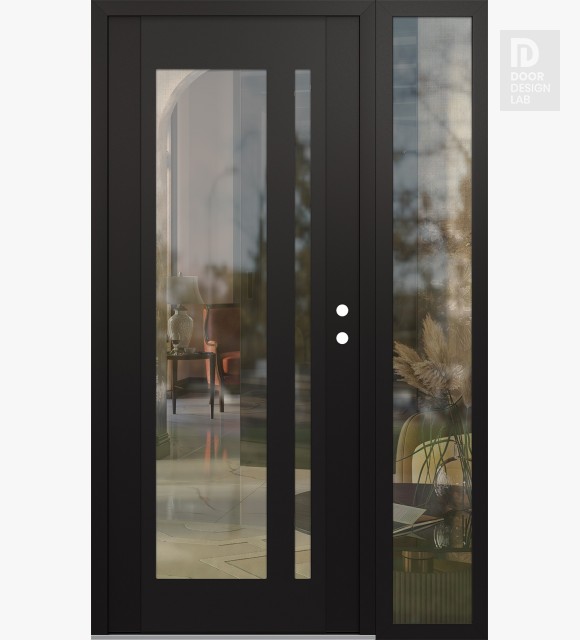 Modern Steel Front Door Diamond C15 48" x 80" black/black clear Glass Panel black LHI with Sidelite clear Glass