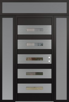 Diamond D9 68" x 96" black/black clear Glass Panel stainless steel LHI with 2 Sidelites and Transom frosted Glass