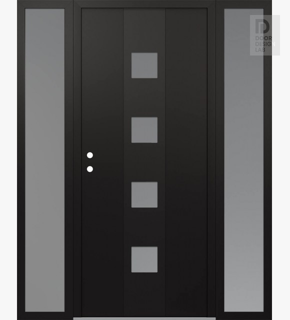 Modern Steel Front Door DIAMOND A12 64" X 80" BLACK/WHITE FROSTED GLASS PANEL BLACK RHI WITH 2 SIDELITES FROSTED GLASS