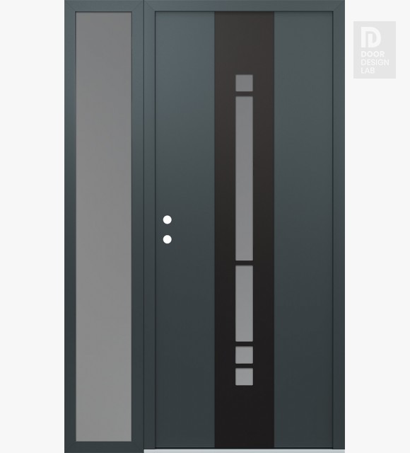 Modern Steel Front Door DIAMOND A3 50" X 80" ANTHRACITE/ANTHRACITE FROSTED GLASS PANEL BLACK RHI WITH SIDELITE FROSTED GLASS