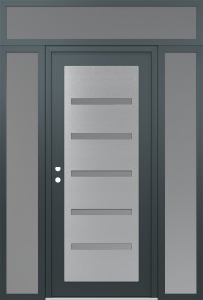 Diamond C7 68" x 96" anthracite/anthracite frosted Glass Panel stainless steel RHI with 2 Sidelites and Transom frosted Glass