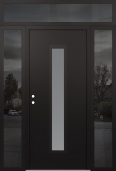 DIAMOND A11 64" X 96" BLACK/WHITE FROSTED GLASS PANEL BLACK RHI WITH 2 SIDELITES AND TRANSOM MIRRORED GLASS