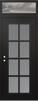 Diamond C16 36" x 96" black/white frosted Glass Panel black RHI with Transom clear Glass
