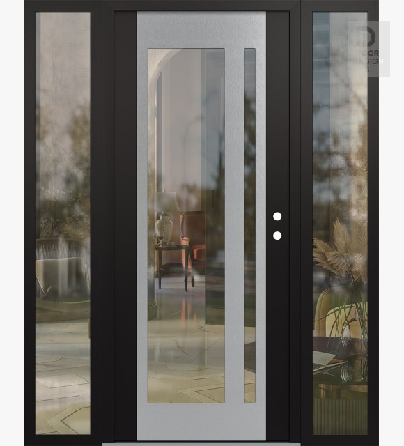 Modern Steel Front Door Diamond C15 60" x 80" black/black clear Glass Panel stainless steel LHI with 2 Sidelites clear Glass