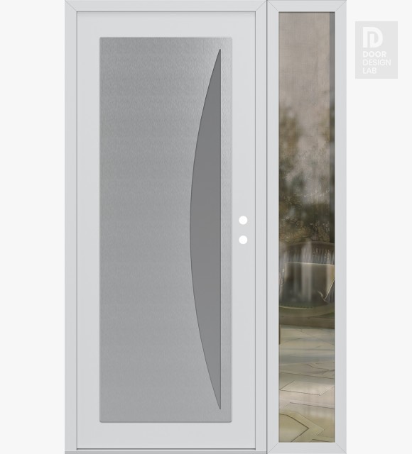Modern Steel Front Door Diamond C13 50" x 80" white/white frosted Glass Panel stainless steel LHI with Sidelite clear Glass